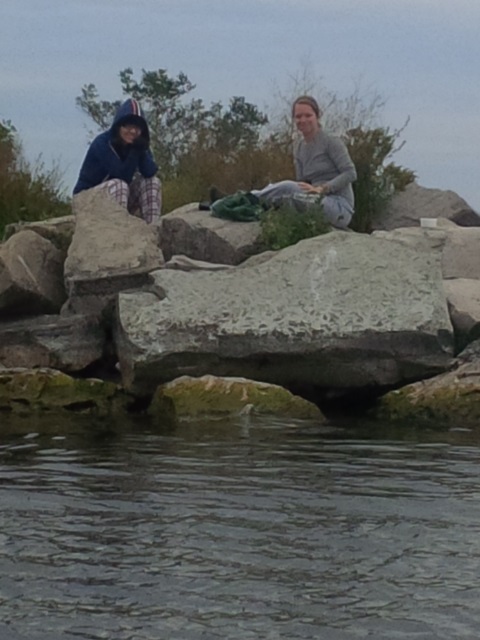 Photo: Heather and Friend Watch from the Breakwater